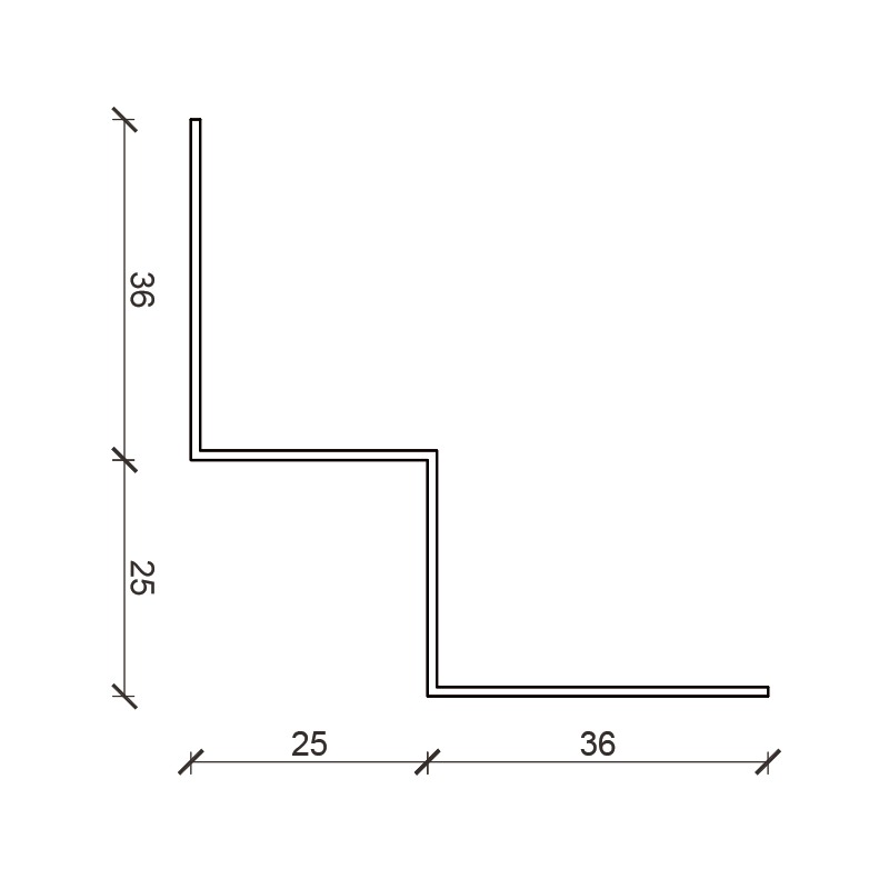Indv. hjørneprofil STOR 25 x 25 x 2500 Grå