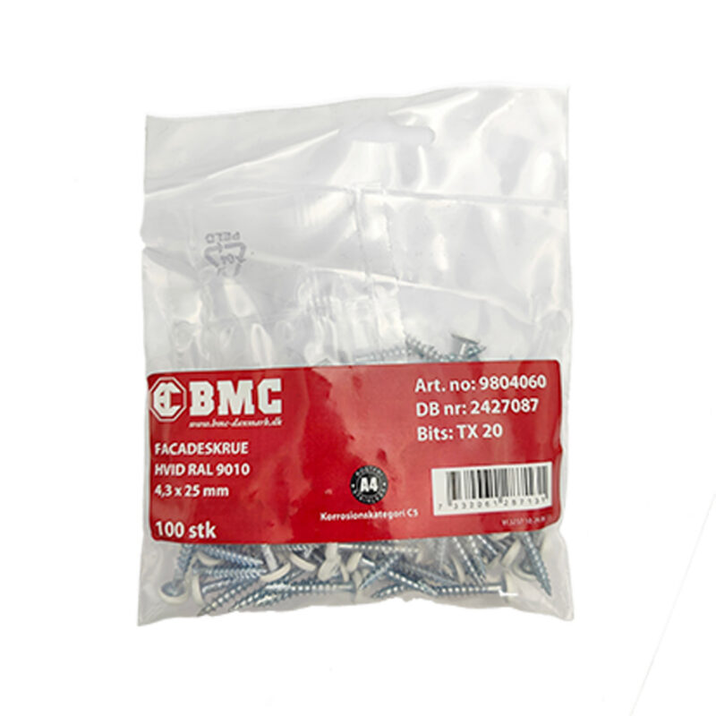 BMC Facadeskrue 4,3 x 28 mm Hvid 2 BMC Facadeskrue 4,3 x 28 mm Hvid