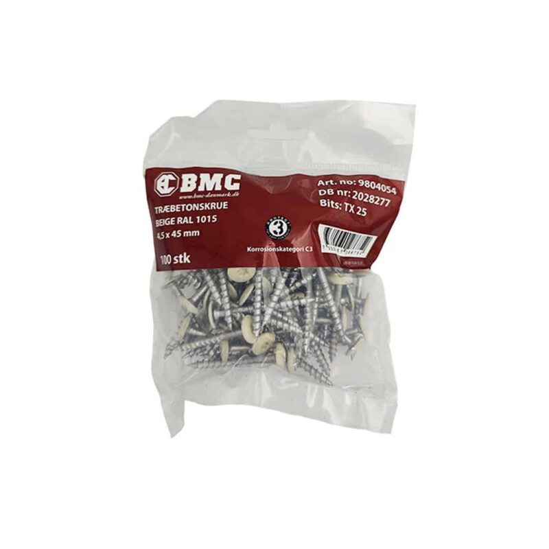BMC Træbetonskrue 4,5 x 45 mm Beige 4 BMC Træbetonskrue 4,5 x 45 mm Beige