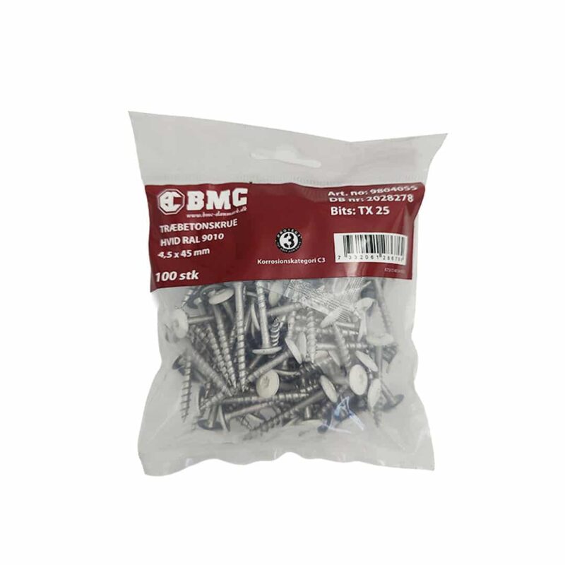 BMC Træbetonskrue 4,5 x 45 mm Hvid