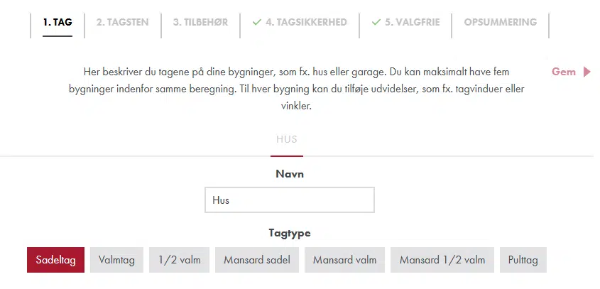 Eksempel på Benders tagberegner
